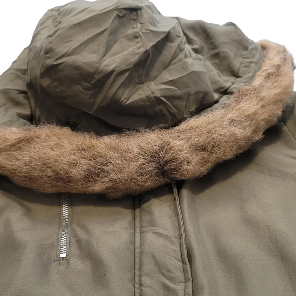 Noisy May Army Military Khaki Green Parka Coat Faux Fur Trim Hooded Long Size M - Picture 7 of 14
